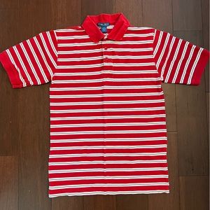 Red and white striped collared polo